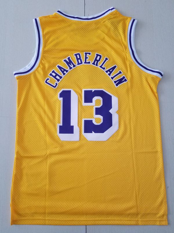 Men Los Angeles Lakers 13 Chamberlain Yellow Mesh Retro NBA Jersey
